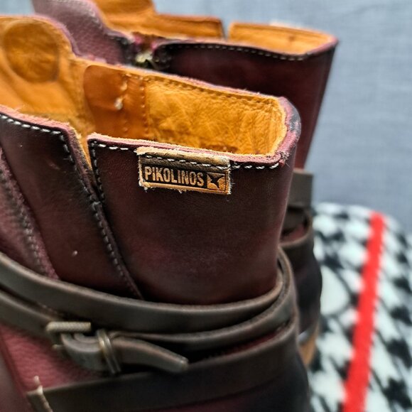 Pikolonis Burgundy Leather Women's Brown Cap Toe Lace Up Zipper Side EUR40/ US-9 - Picture 5 of 14